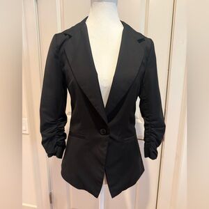 Buttons Black Women's Blazer with Ruched ¾ Sleeves Size S